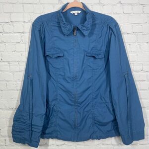 Cabi Jacket Women's XL Blue Cargo Utility Pocket Lightweight Roll Up Sleeve Coat